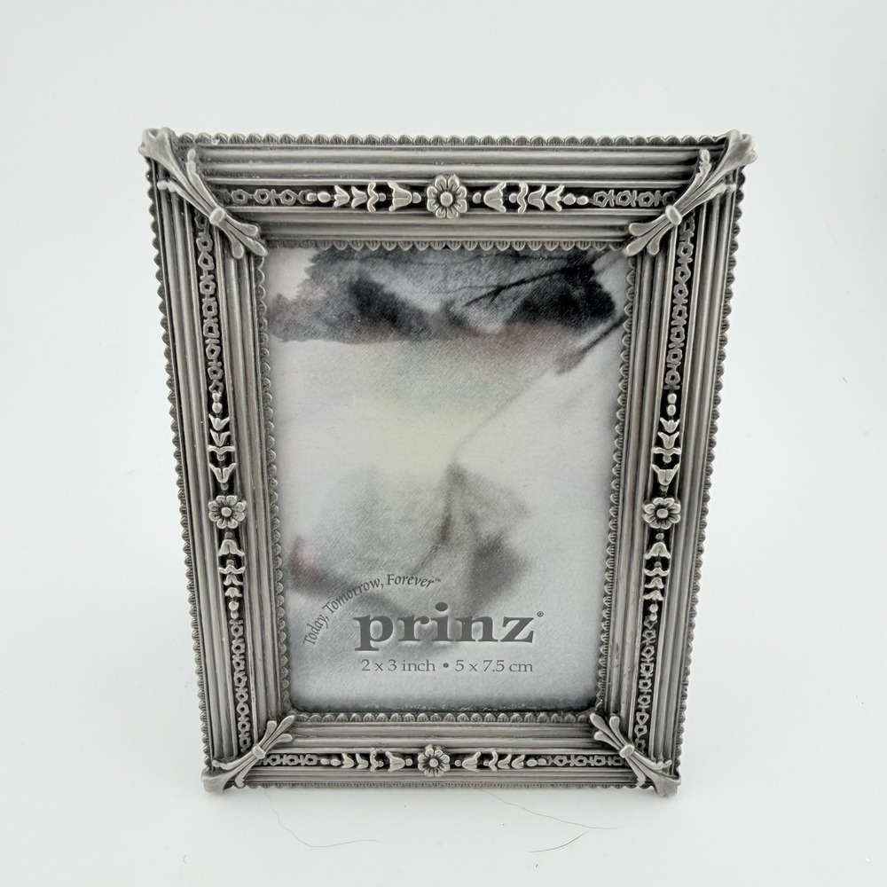 Prinz 2x3 Silver Pewter Ornate Floral Easel Back Picture Frame 226-133A